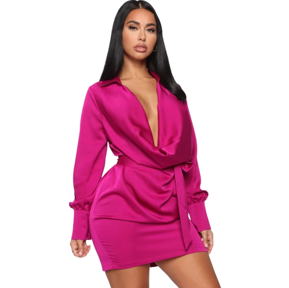 Fashion Nova Vibrant Pink Wrap Bodycon Mini Dress SIZE S - Picture 3 of 12